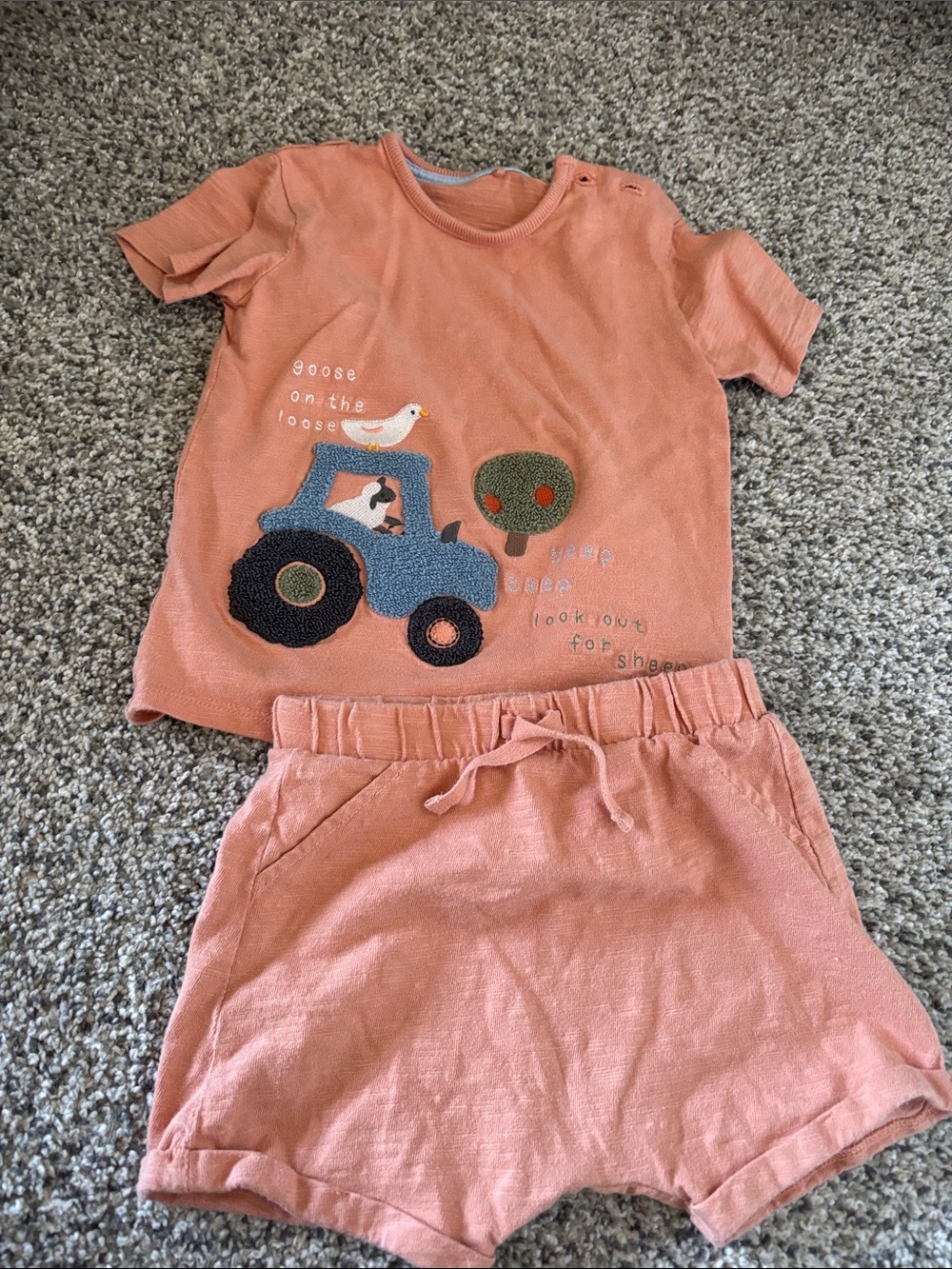 George Kids Matching Set Peach with Blue Tractor